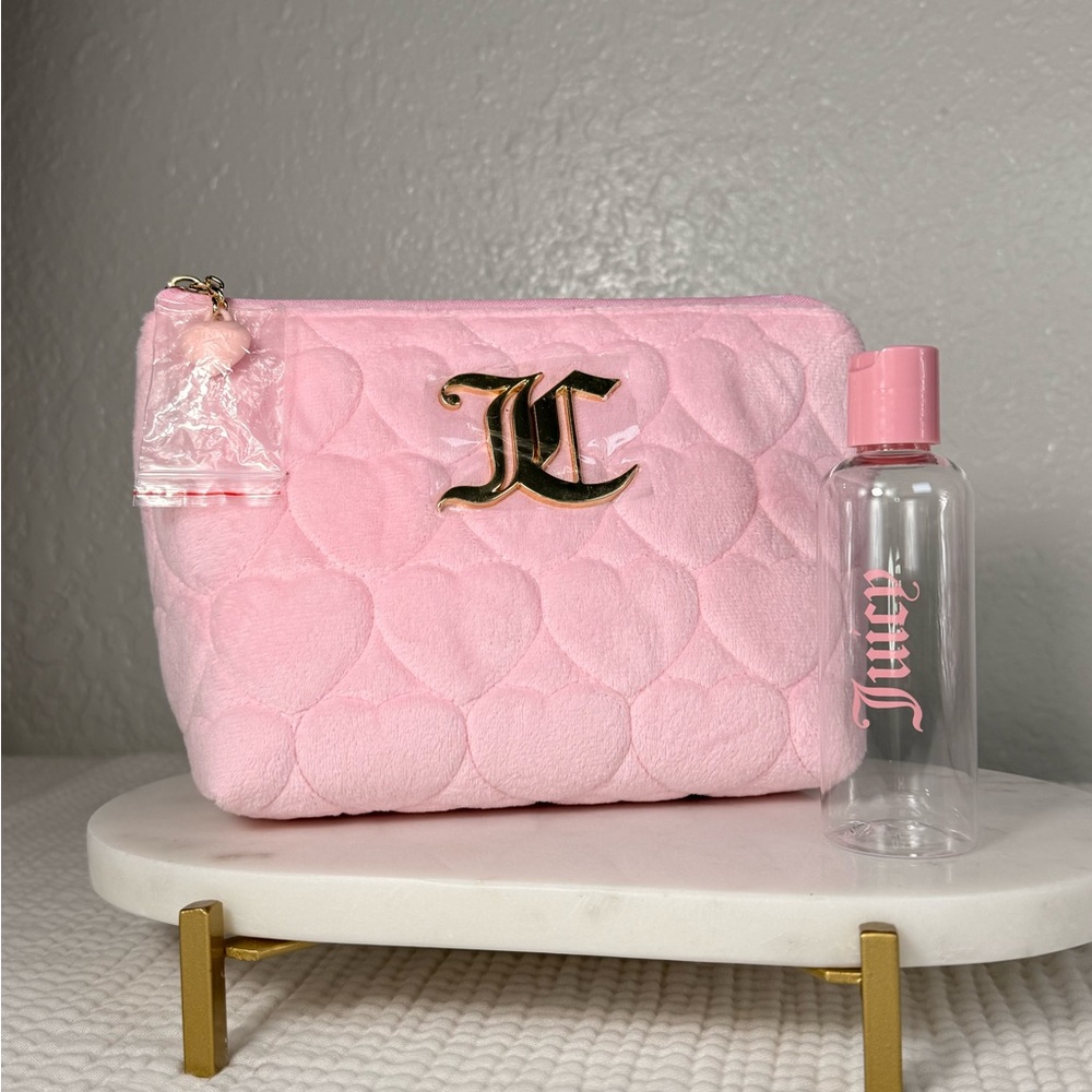 JUICY COUTURE Pink Quilted Cosmetic Bag+Travel Bottle